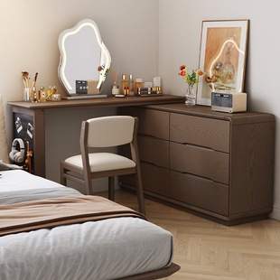 Solid Wood Dressing Table and Cupboard Integrated Bedroom Modern Simple All Solid Wood Dressing Table Bedside Storage Cabinet Corner Desk