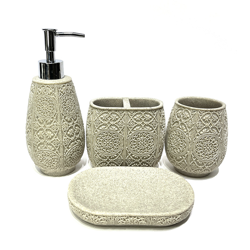 Kit de baño de arena de resina simple baño sanitario de cuatro piezas conjunto de arena imitación de batería de desinfectante de manos