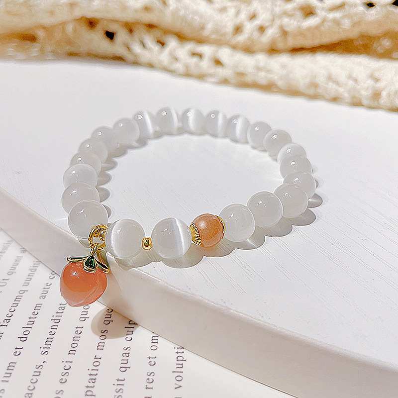 Original New Chinese Style Design Cat's Eye Peach Agate Peach Bracelet Women's Good Luck Gift Wholesale for Men and Women
