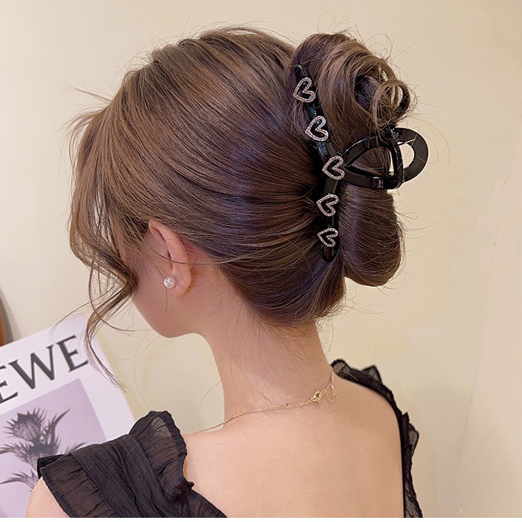 Clip de diamantes de imitación en forma de corazón clip grande tocado horquilla hembra horquilla trasera Internet celebridad clip de tiburón de alto grado exquisito