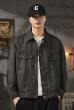 ALLIN翻领秋季皮衣外套2025新款美式复古机车服飞行员夹克灰色