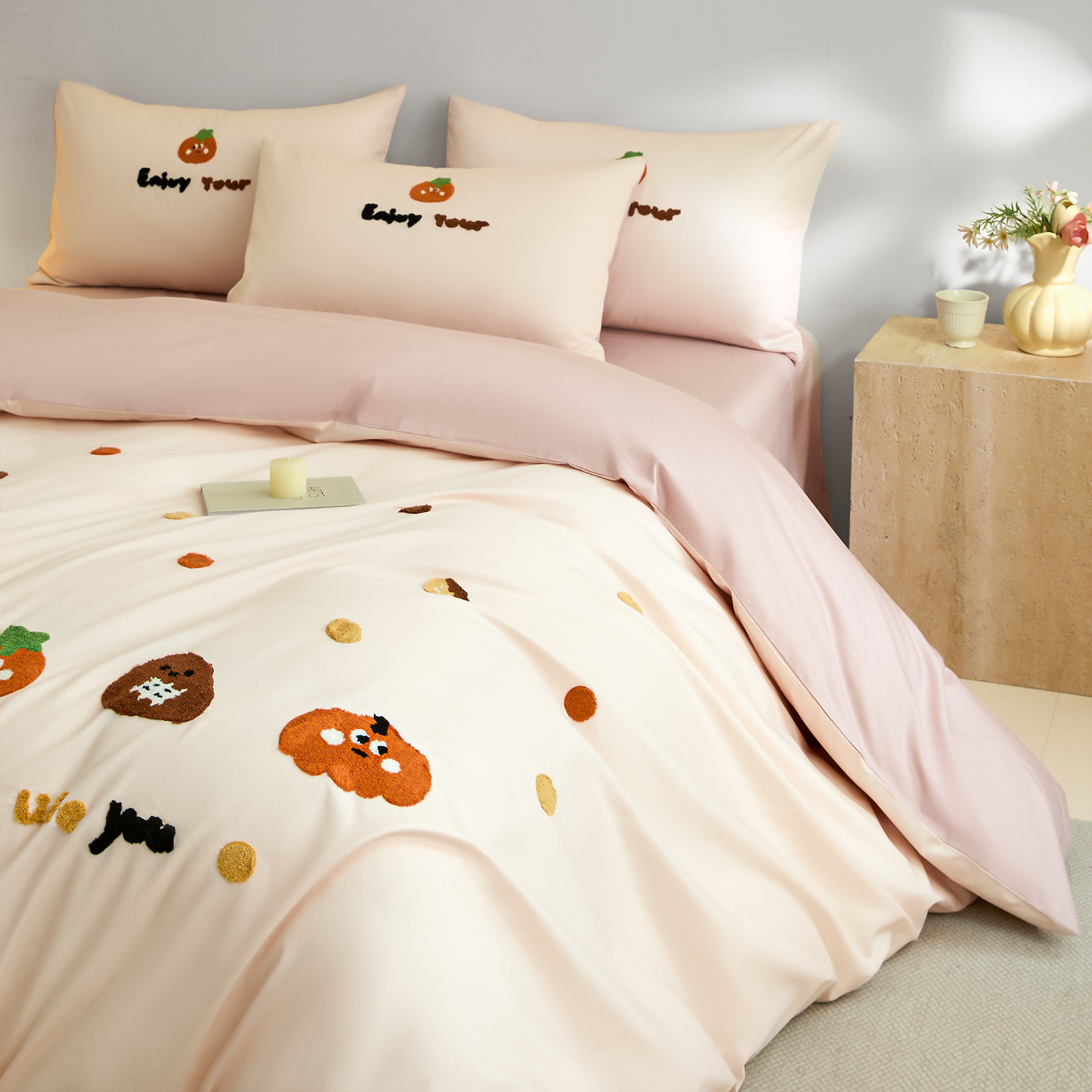 Toallas de algodón bordadas de cuatro piezas de algodón 2025, nueva colcha de cama de sábanas