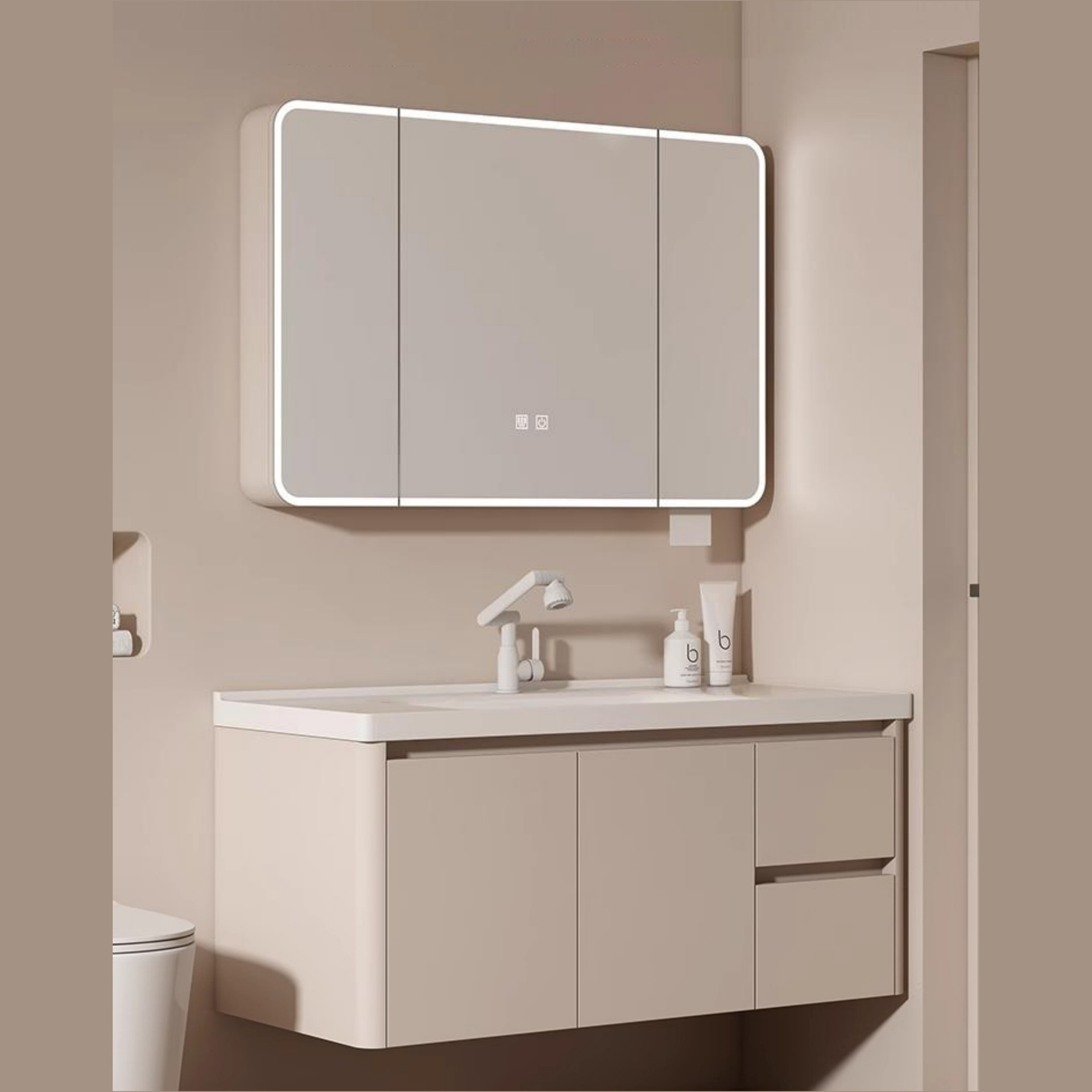 gabinete de baño de aire crema de baño combinación de panal de abeja de ángulo redondeado arco integral cerámica lavabo lavabo lavabo