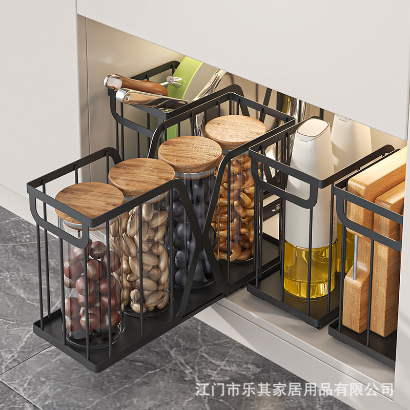 El estante del fregadero debajo de la cocina se puede tirar, la olla de almacenamiento multifuncional, el estante de acabado de artículos diversos, la cesta del cajón del armario