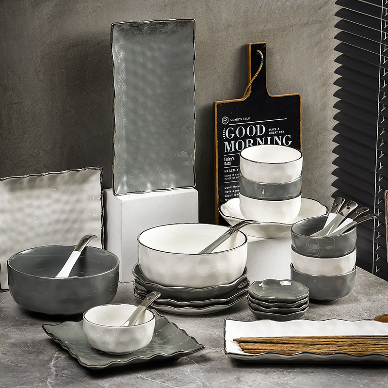 Grey Nordic Dishes Set Household Modern Light Luxury Style High-grade Housewarming Tableware 2023 New Style Dishes and Dishes Bowl Chopsticks Grey Nordic Dishes Set Household Modern Light Luxury Style High-grade Housewarming Tableware 2023 New Style Dishes and Dishes Bowl Chopsticks