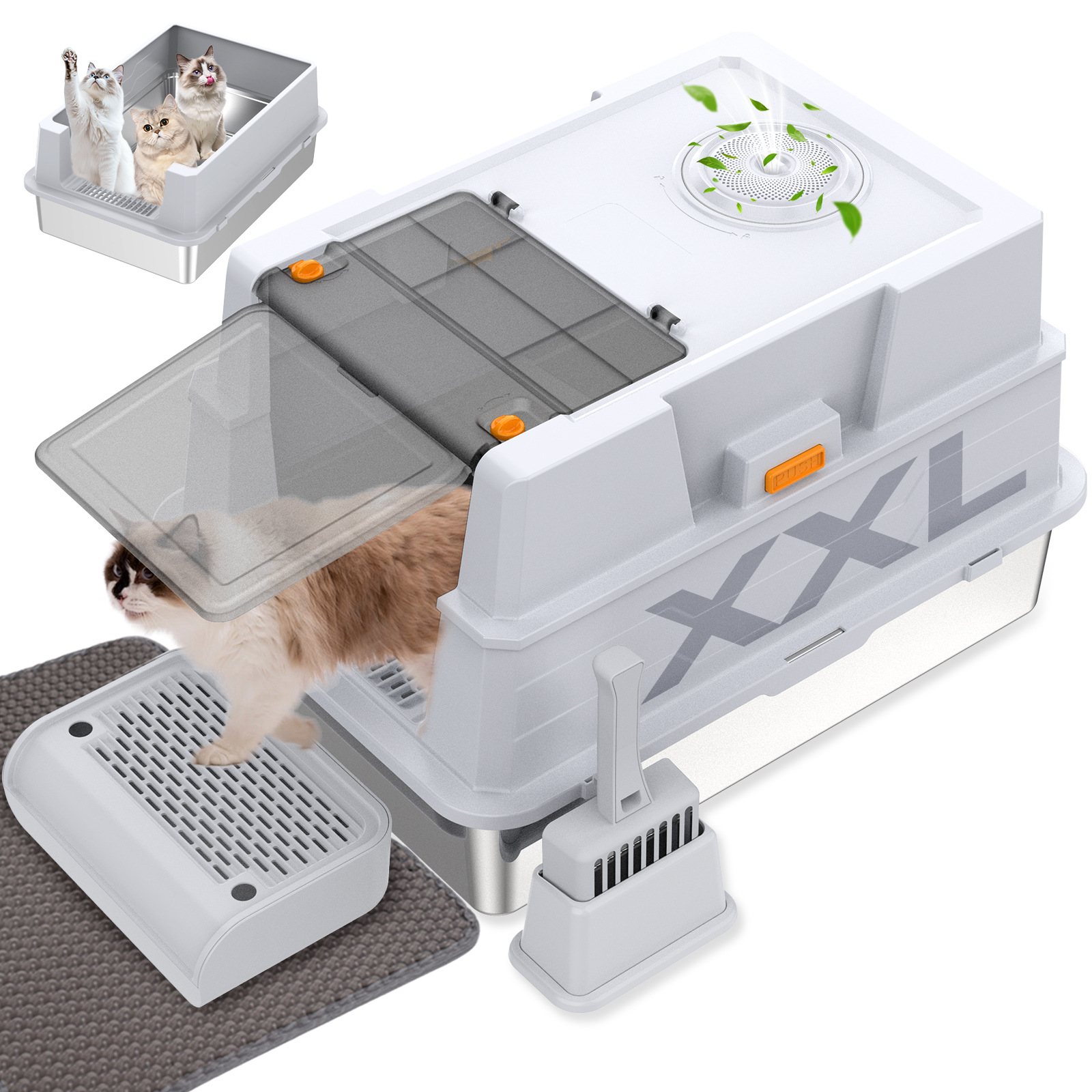 Acero inoxidable semicerrado tipo cajón super grande anti-derrames anti-odorante lavabo de arena para gatos cubierta de inodoro para gatos