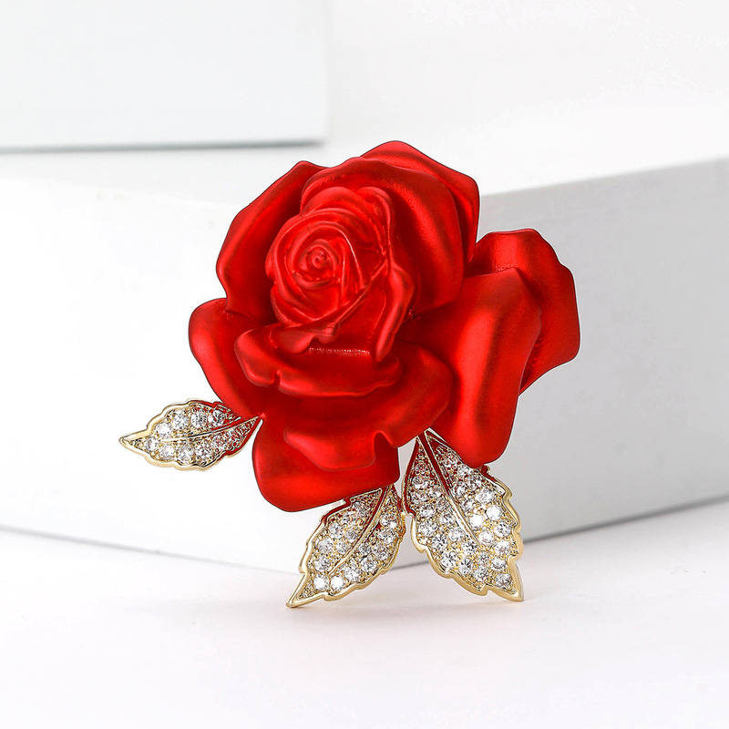 New Fashion High-grade Copper Zircon Rose Brooch Fashion Creative Women Cardigan Shirt Corsage Jewelry Pin