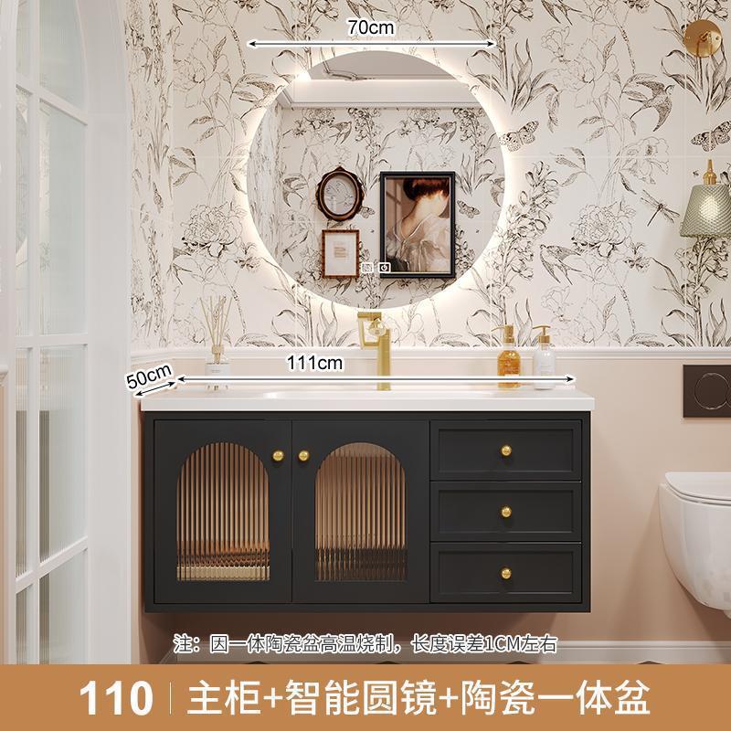 110 espejo redondo negro retroiluminado con accesorios de grifo