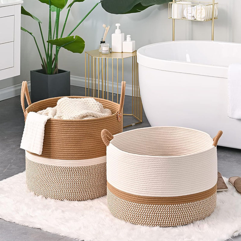 Amazon venta caliente cuerda de algodón canasta de ropa sucia canasta de lavandería de gran capacidad para el hogar japonés canasta de almacenamiento canasta de almacenamiento de juguetes para bebés