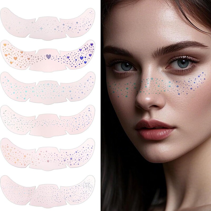 Popular Amazon Product Exclusively for Cross-Border Sales: Laser Silver Glitter Freckle Tattoo Stickers, European and American Makeup Face Stickers, Waterproof and Sweat-Proof