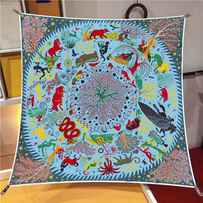 Scialle sottile da donna in twill di seta stampato in stile etnico, sciarpa alla moda per la mamma, sciarpa quadrata_voghion.com