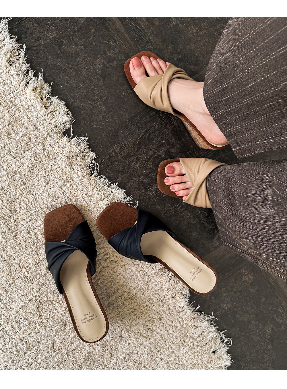 Sandal cao gót nữ hở mũi mũi vuông quai ngang nơ bướm — màu đen, màu mơ chi tiết 12