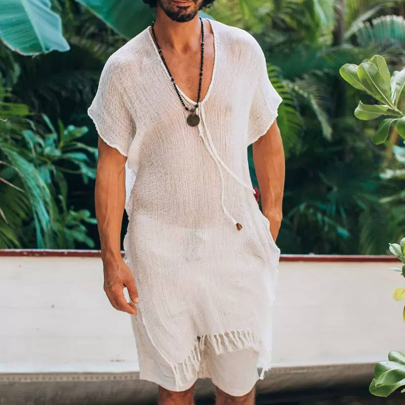 跨境欧美亚马逊新款男士罩衫沙滩风上衣 春夏季休闲时尚风衣批发