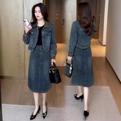 Fashion dress suit for women 2025 spring new style foreign trade denim short jacket skirt two-piece skirt