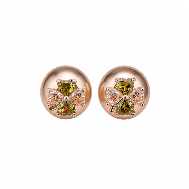 Agujas de plata zircon flores de hierba afortunada perlas perlas temperamento simple estilo amplio aretes ligero de lujo alta sensación de aretes image 6