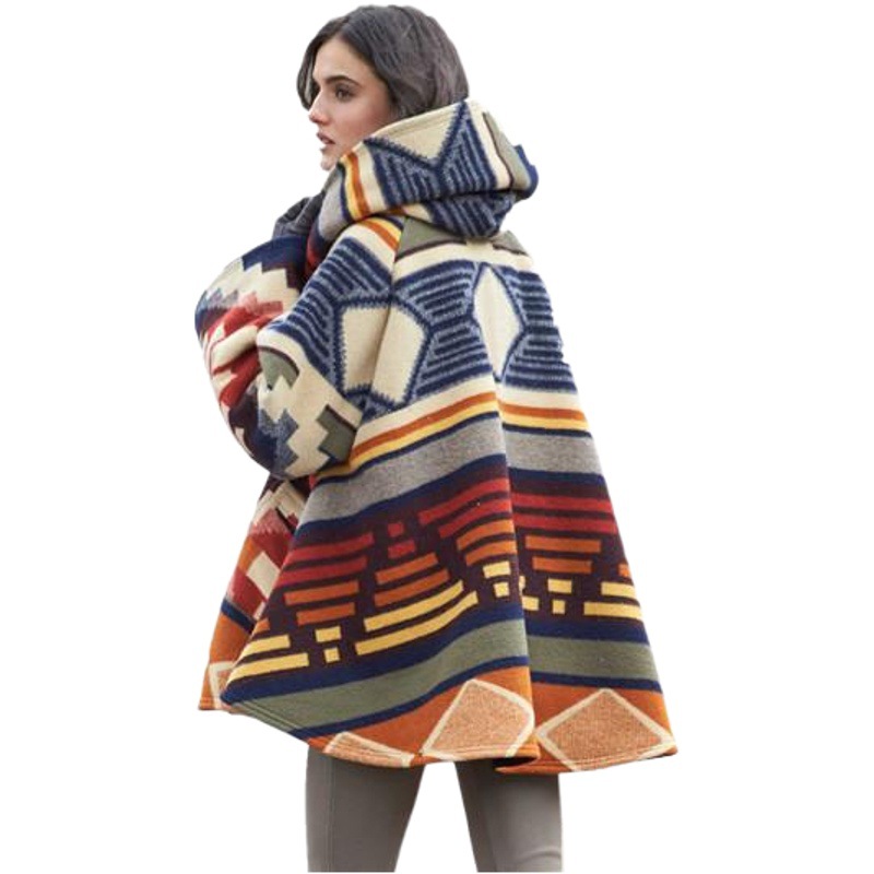 Abrigo de Lana con Capucha Estampado de Lana de Alpaca y Algodón Poliéster image 1