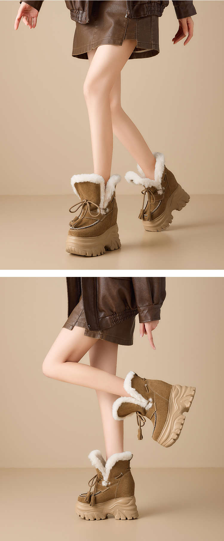 Boot nữ cổ cao ôm bắp chân đế dày 14 cm, chất nhung đen ấm áp — nhung đen chi tiết 4