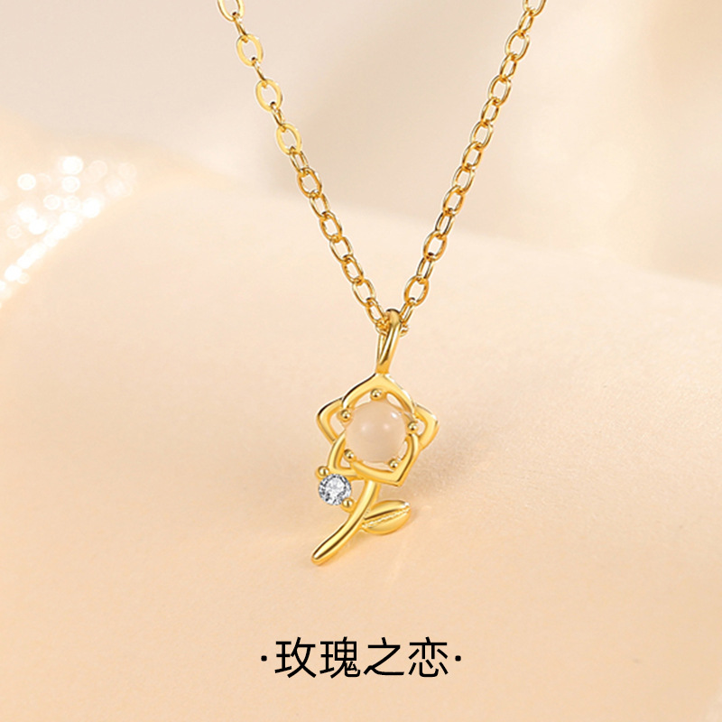 El nuevo collar de rosas de todo fósforo diario de plata de ley S925, diseño de nicho de sentido avanzado, versión coreana de la cadena de clavícula coreana