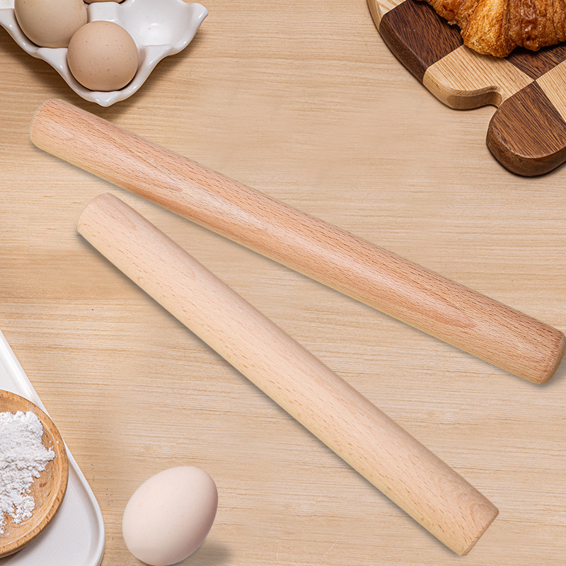 Rodillo de madera maciza para el hogar, palo de fideos de superficie antiadherente de haya, palo de fideos de piel de bola de masa, utensilios para hornear grandes y pequeños al por mayor