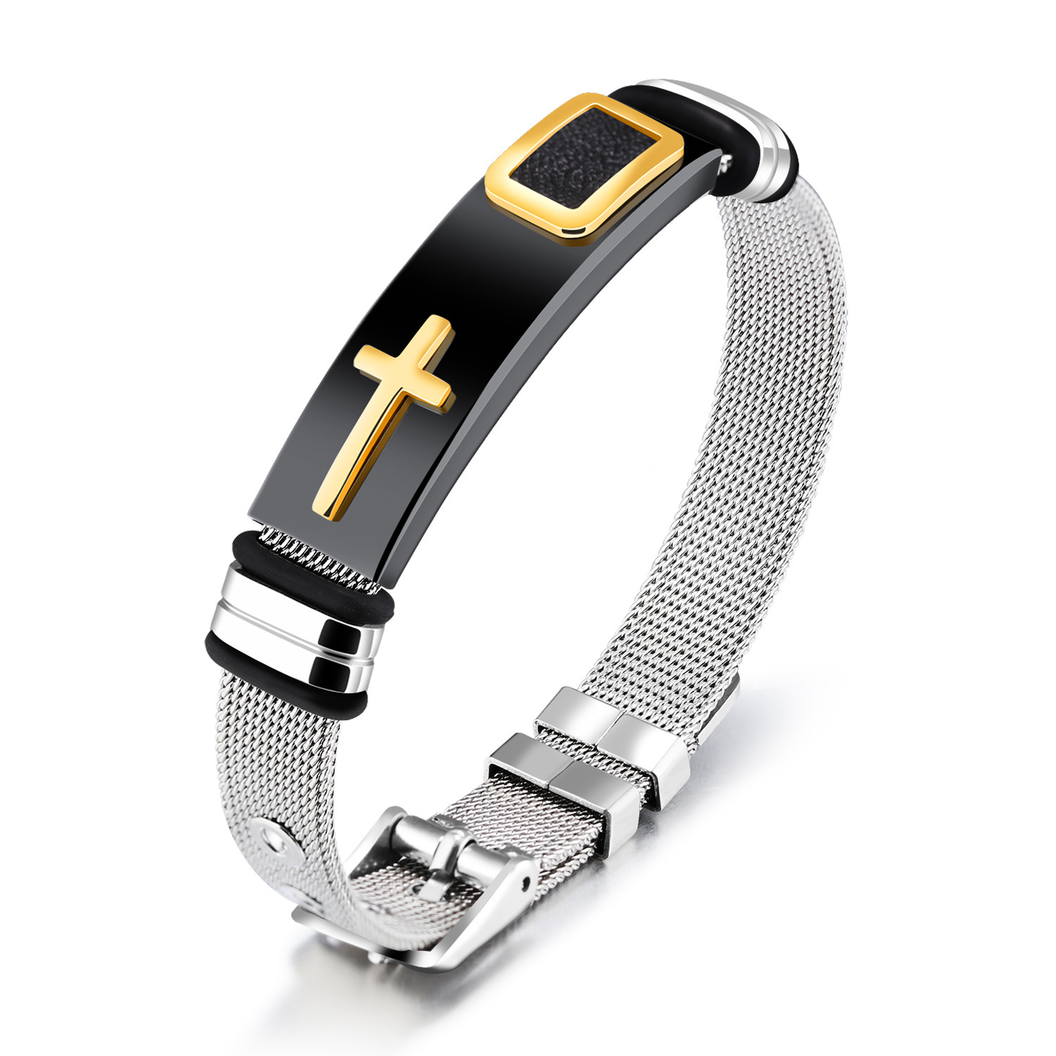 Hot-selling titanium steel mesh belt bracelet bracelet cross men's bracelet bracelet_voghion.com