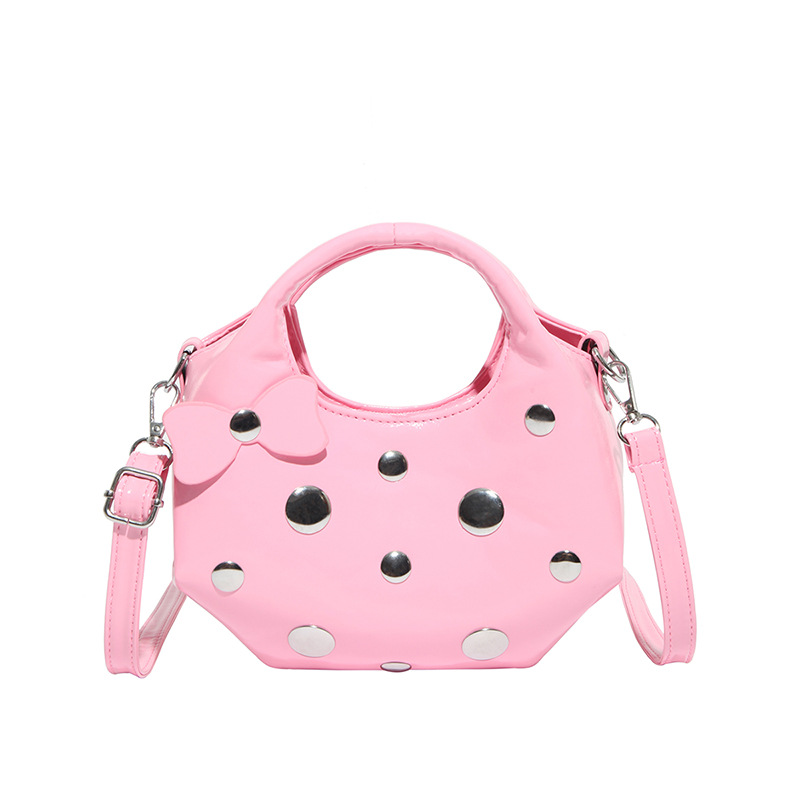 Bolso de alta calidad con textura 2025 verano nuevo bolso femenino moda bowknot bandolera personalidad remache bandolera