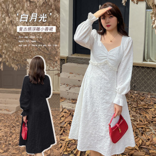 A0027 Xuanchen Slightly Fat Large Size French Retro Relief Floral Dress Spring Style Fat mm 100kg Western Style Women's Skirt
