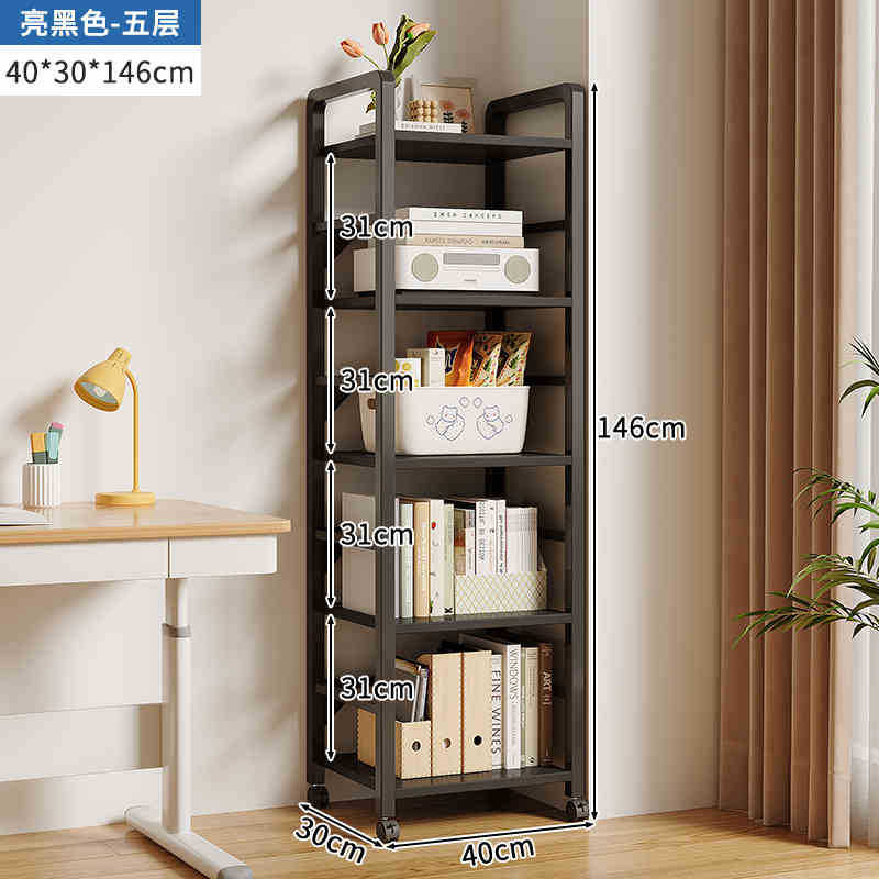 Estantería simple piso multi-capa de almacenamiento de hierro estrecha costura escritorio lateral móvil pequeña estantería estante