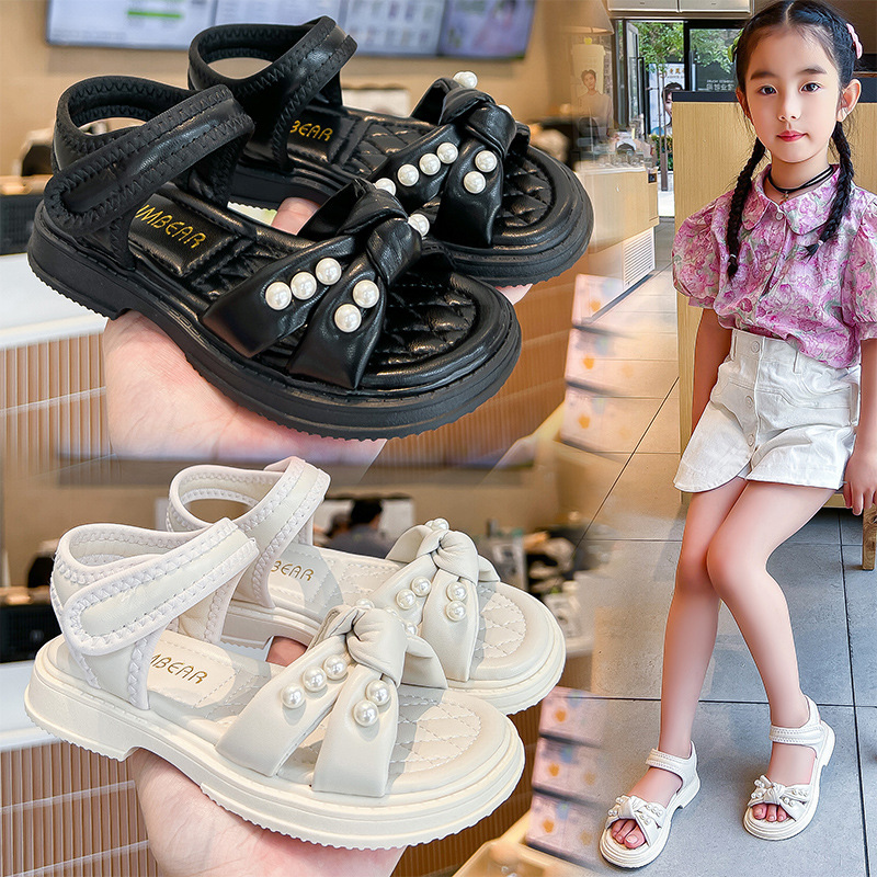 Girls Sandals 2024 Summer New Little Girls Princess Shoes Middle and Large Children Student Shoes Soft Sole Versatile Sandals