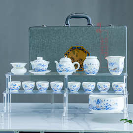 阅锐青花茶具套装家用高档功夫礼盒茶壶整套茶洗大套组三才盖碗具