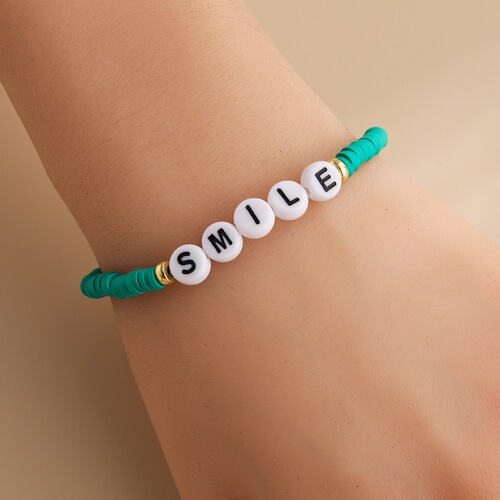 New Cross-border Colorful Soft Clay Alphabet Bead Bracelet Set with Gold-plated Separating Beads, Hand-woven Elastic Accessory for Wholesale
