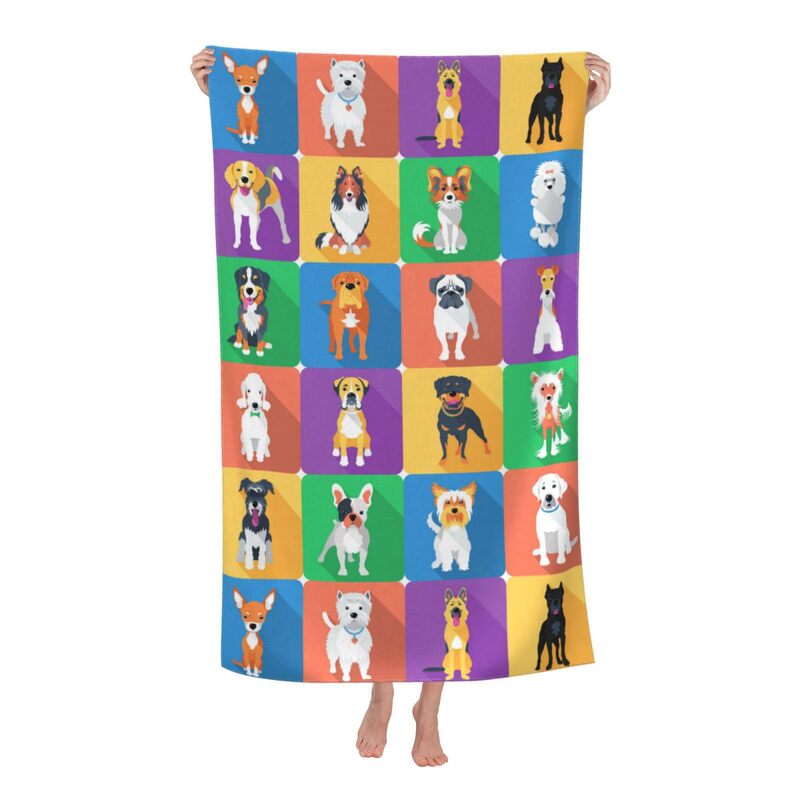 Cute Puppy Beach Towel, Large, Soft, Water-Absorbent, Microfiber, Quick-Drying, Extra-Large Bath Towel Suitable for Bathroom Use for Women