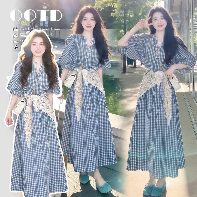 Maternity Wear 2026 Summer New Vintage Artistic Style Petite Age-Reducing Blue Plaid Short-Sleeve Maternity Dress Maternity Wear 2026 Summer New Vintage Artistic Style Petite Age-Reducing Blue Plaid Short-Sleeve Maternity Dress