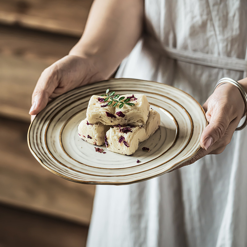 [Hilo retro creativo placa] japonés gris occidental carne placa plato de cerámica placa bandeja ligeramente defecto