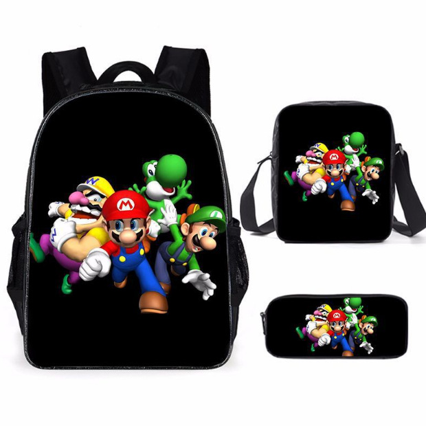 Mochila escolar de Super Mario – con estuche y bolso, diseño animado para niños y niñas
