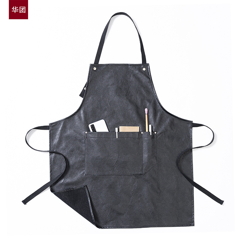 Delantal nórdico de los hombres y las mujeres de estilo coreano de la moda de cuero de la PU a prueba de aceite a prueba de agua trabajo hogar cocina Internet celebridad logotipo personalizado impresión