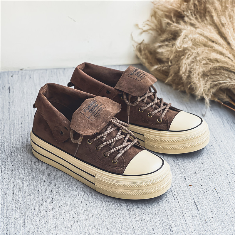 Live popular one-piece shoes two-piece high-top canvas shoes men's and women's same style couple platform sneakers basic shoes men's