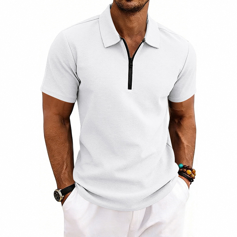 Herren Polohemd Waffelstrick Kurzarm Freizeit Sommer Shirt_voghion.com