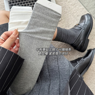 Socks Women's Autumn and Winter New South Korea Ins Solid Color Vertical Strip All-match Mid-tube Socks Women's Socks Black and White Grey Socks Sakagiya