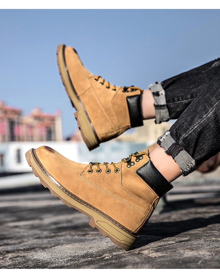 Ψηλές, μεγάλες κίτρινες μπότες, με στρώση κεφαλιού, δέρμα χοίρου, για υπαίθριες δραστηριότητες και ζεστά ανδρικά παπούτσια από κασμίρ_voghion.com