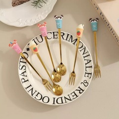304ステンレスの子供のアイデアの子供のスプーンのフォークのクロスボーダーのコーヒーのスプーンの果物のフォークのかわいい金色の攪拌のスプーンのフォーク
