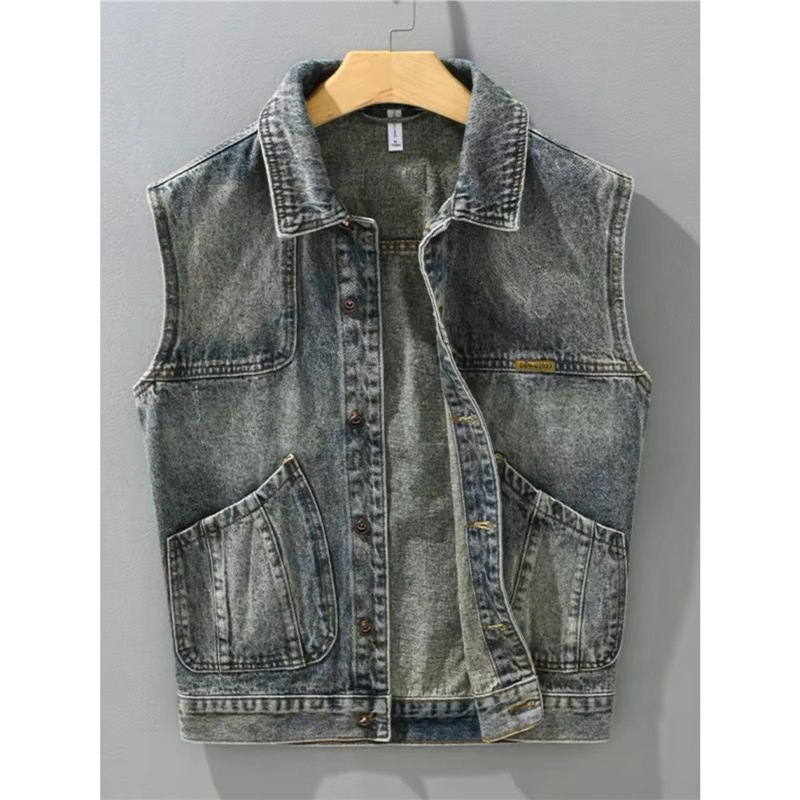 Spring and Summer New Style Denim Vest Men's Hong Kong Style Retro High-End Casual Workwear Vest Jacket Cross-Border Hot Selling