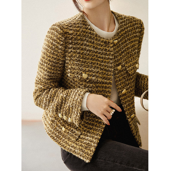Woolen spring elegant demi-season short jacket