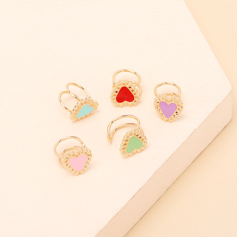 2g Weight Earrings Classification Housewarming, Anniversary, Business, Wedding, Travel, Birthday, Festival Occasion Women'S Gender Pink, Purple, Red, Green, Blue Color Nihaojewelry Retro Geometric Heart Opening Ring Wholesale Jewelry 5