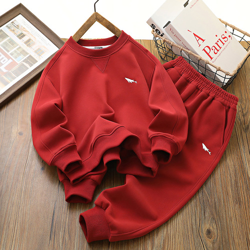 Children's set 2024 spring new children's clothing boy hoodie pants two-piece set Korean style middle and large children's sports set