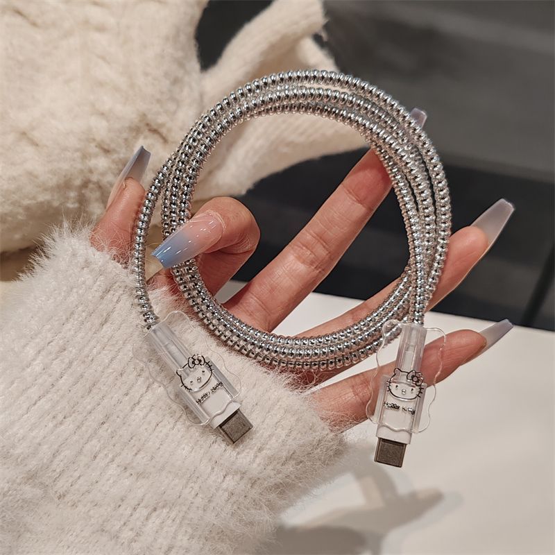 [투명 바이트 2개] 회색 고양이 머리 + 전기도금 실버 로프 - Apple 20W 및 1m에 적합 [보호 케이스] Apple 로고 없이는 사용할 수 없습니다.