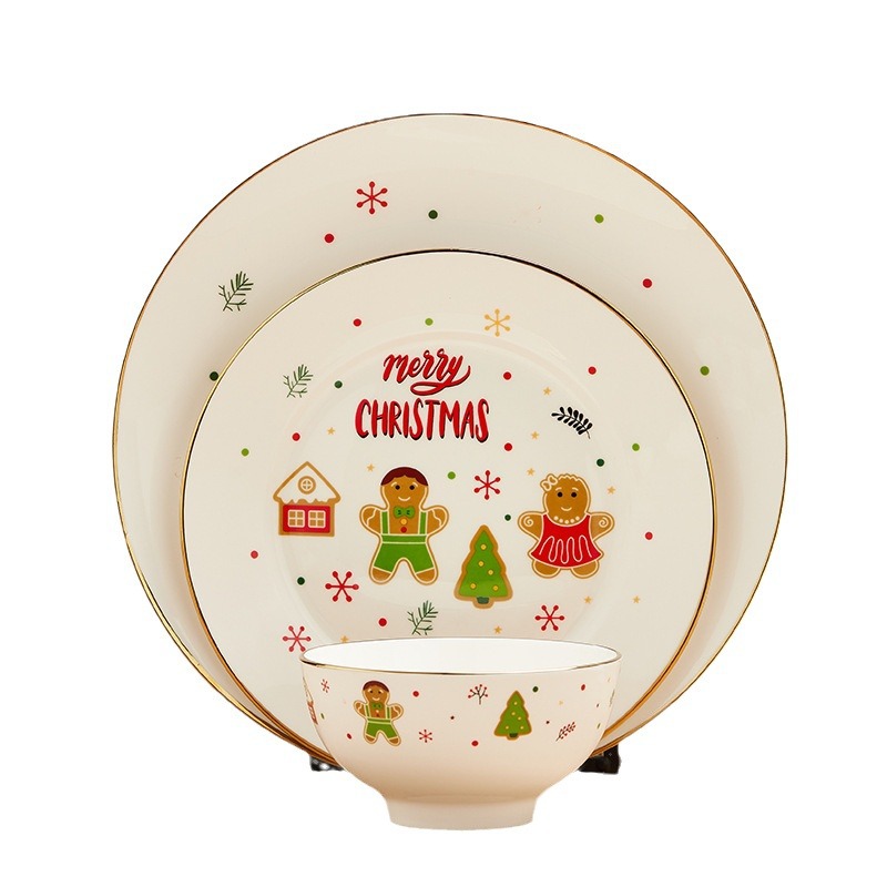 Ins navidad vajilla de cerámica plato chapado en oro vajilla amazon logotipo imprimible transfronterizo placa plana de cerámica de estilo occidental