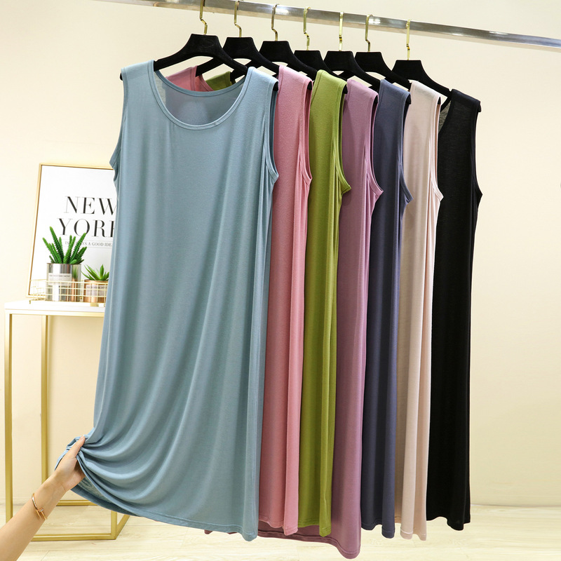 Modal Sleeveless Vdo Women's Summer Thin Loose Nightdress Home dress Loose Mid-length Base Skirt Modal Sleeveless Vdo Women's Summer Thin Loose Nightdress Home dress Loose Mid-length Base Skirt