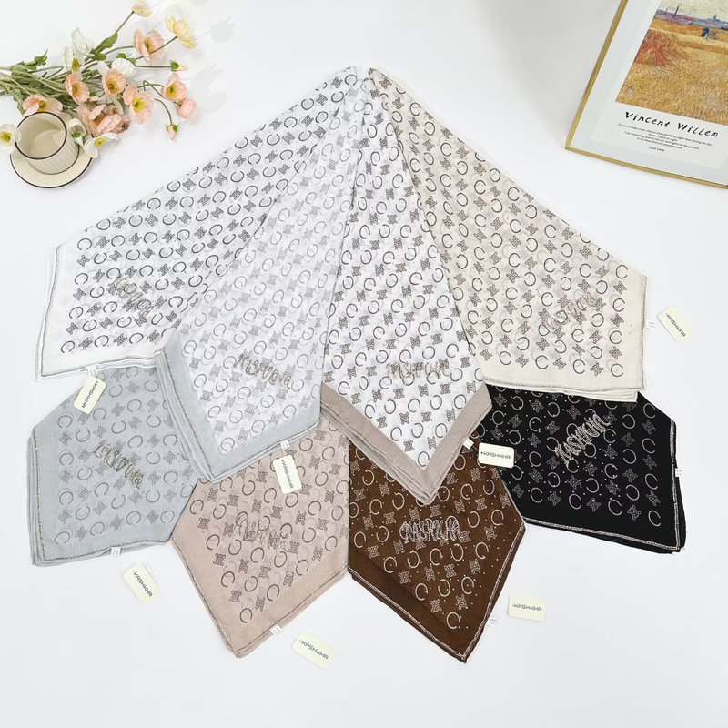 European and American Style Rhinestone Printed Silk Scarf, Sun Protection Headscarf, Travel Headscarf, Full-Cover Headscarf, Shawl, Cross-Border Wholesale