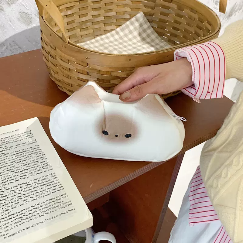 小猫面包笔袋创意搞怪文具盒简约大容量韩系可爱少女化妆包铅笔盒