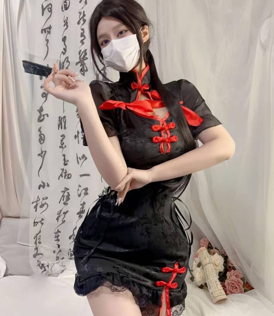 Chinese-Style Cheongsam Dress Slim-Fit Short Summer Dress with Vertical Collar — detail image 3
